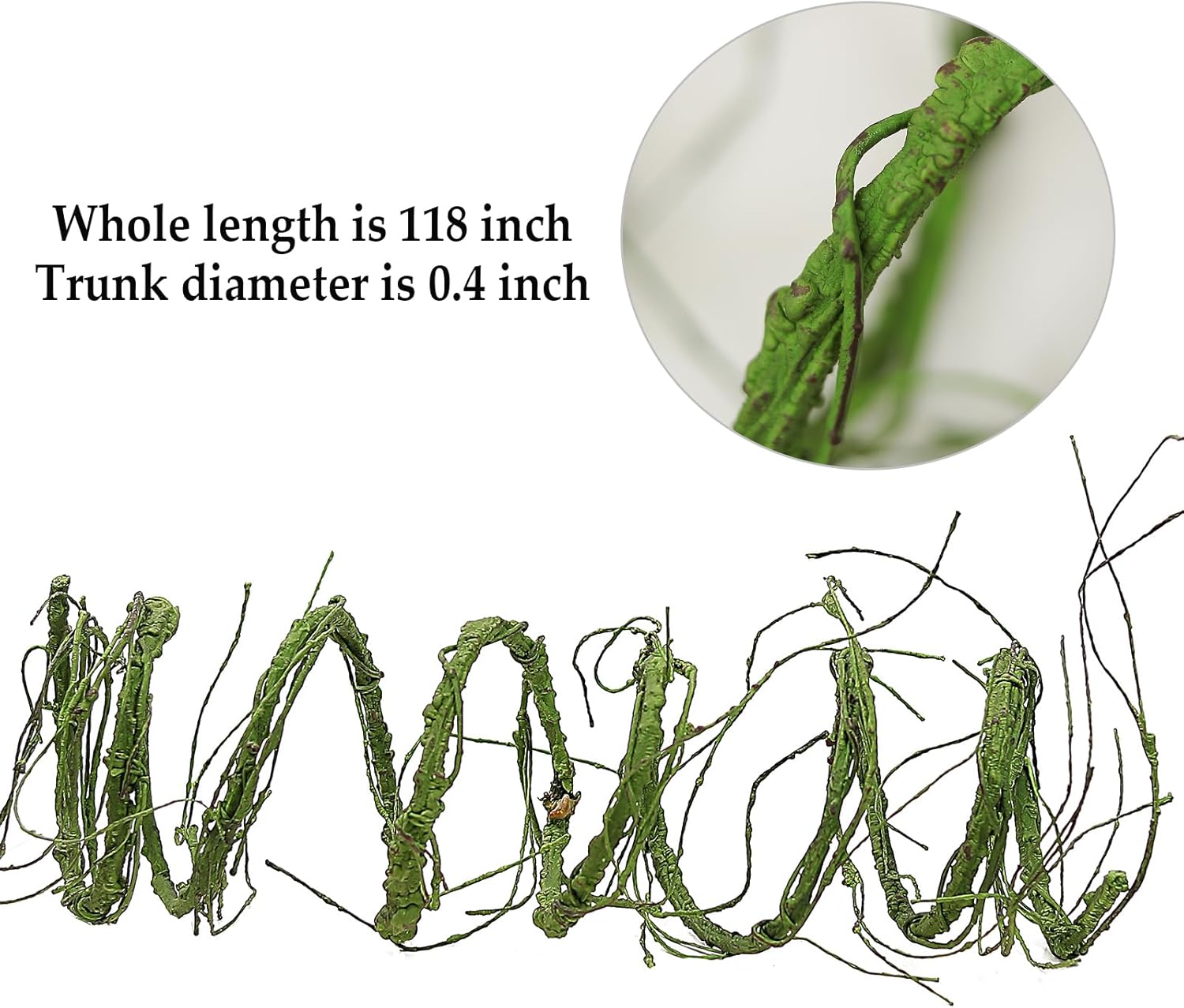 300cm/118inch Flexible Green Small Artificial Tree Branches Fake Tree Trunk Garland Rattan Wreath Cherry Blossom Grape Vines Floral for Wall Hanging Front Door Reptile Habitat Decoration