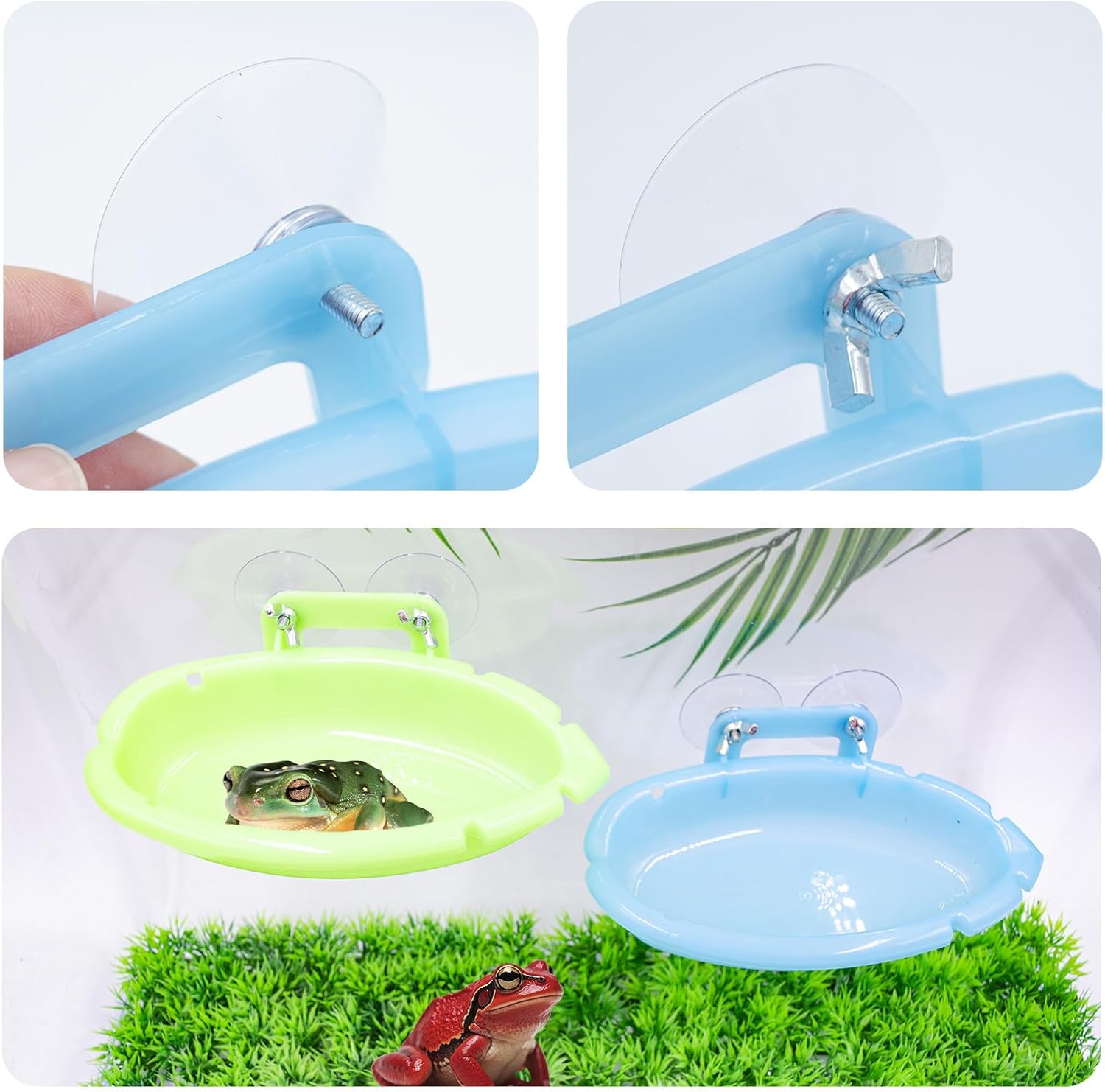 Tree Frog Terrarium Accessories, 2 Pack Plastic Bathtub with Suction Cups, Tank Habitat Accessories for African Dwarf Frog, Toad, Tree Frogs