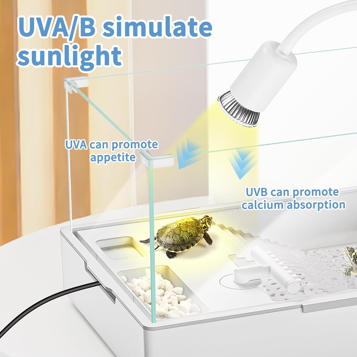 Reptile Heat Lamp, 360° Rotatable UVA/UVB Light Lamp with 2 Pack Basking Bulbs (25W + 35W), Suitable for Bearded Dragon, Reptiles, Turtle, Lizard, Snake (White)