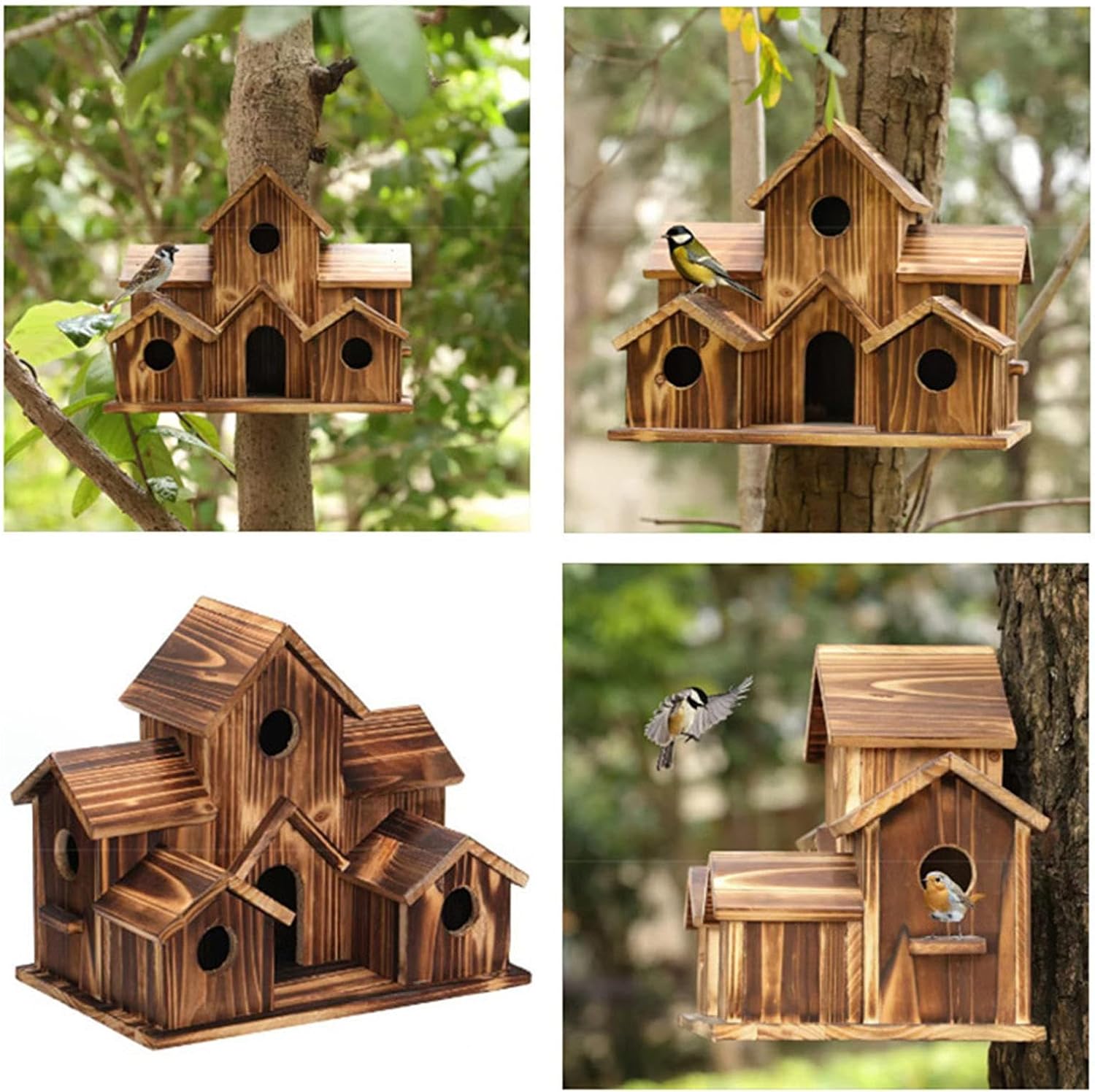 Wooden Bird Houses - Large Rustic Wood Pet Cottage, Garden Birdhouse with Nesting Box Design, Bird Shelter, Outdoor Decor with Sturdy Construction, Safe Haven for Birds in Yard, Lawn, Porch, and Patio