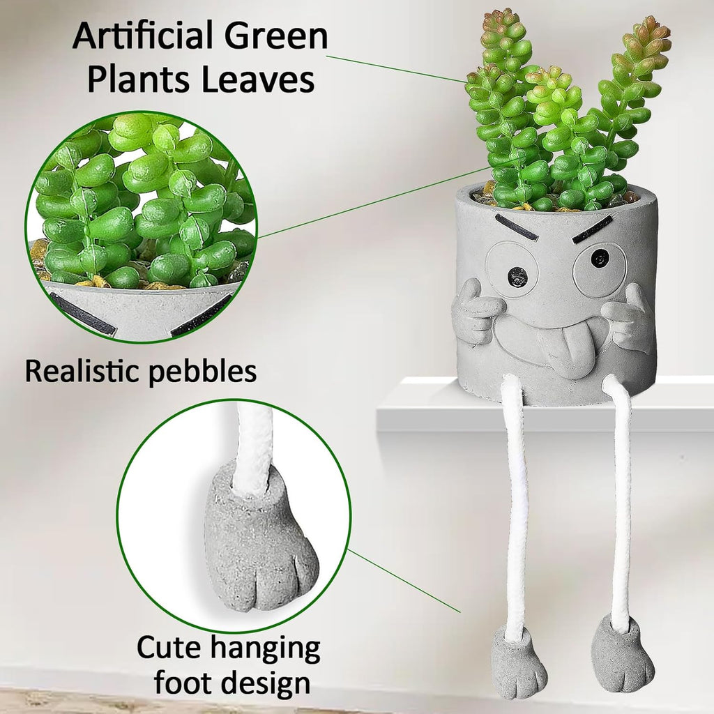 INFTYLE Creative Artificial Succulent Plants in pots - 4 Pieces Mini Fake Plant Faux Succulent Emotional Cement Potted for Home Desk Shelf Kitchen and Office Decor (4 PCS New)