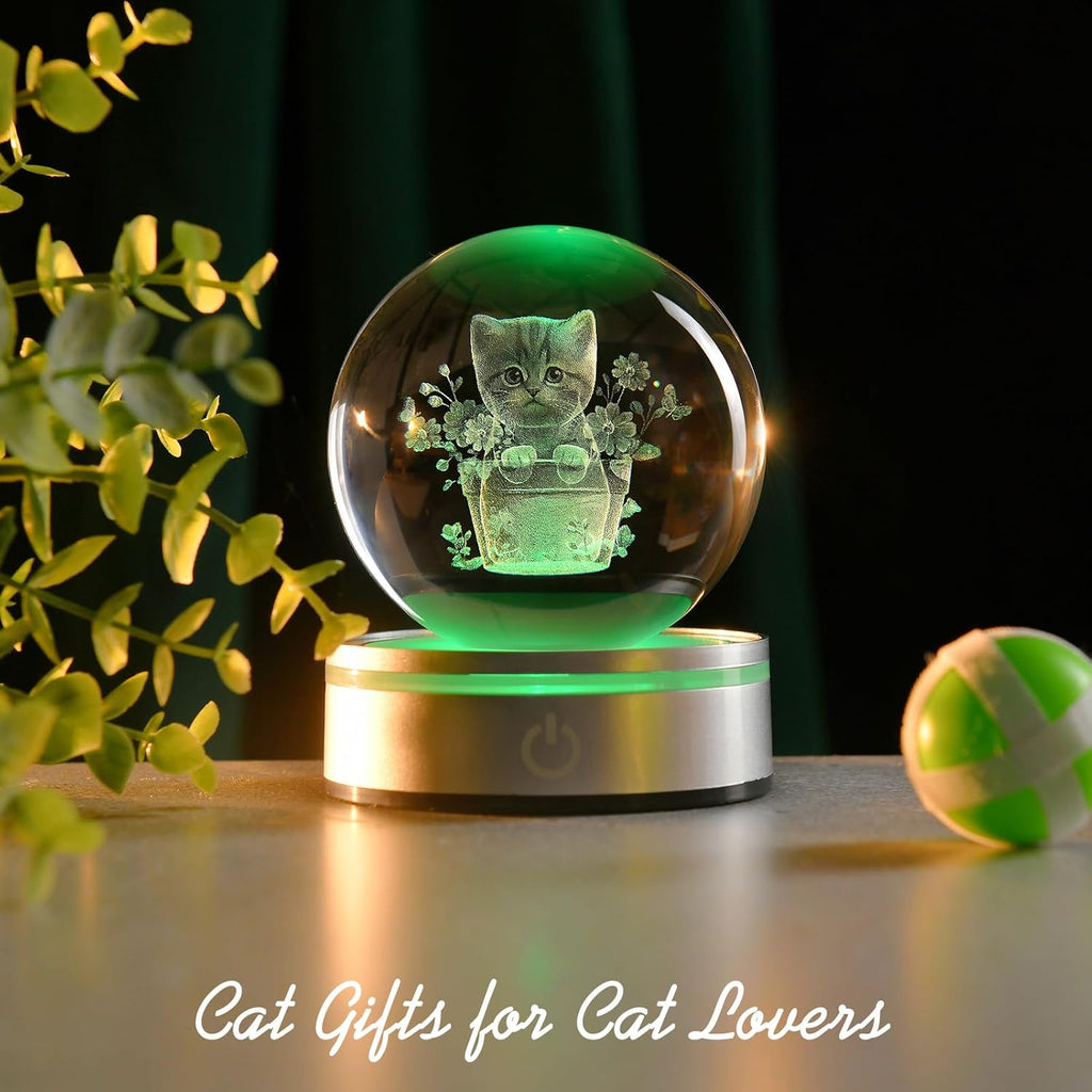 IFOLAINA Cat Themed Gifts for Women Christmas 3D Crystal Ball for Her Mom Girls Cat Lover Gifts for Women Birthday Glass Globe Decor for Bedroom