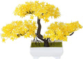 Mini Artificial Bonsai Tree Plants with Plastic Cement Pots for Home Office Décor(Yellow)