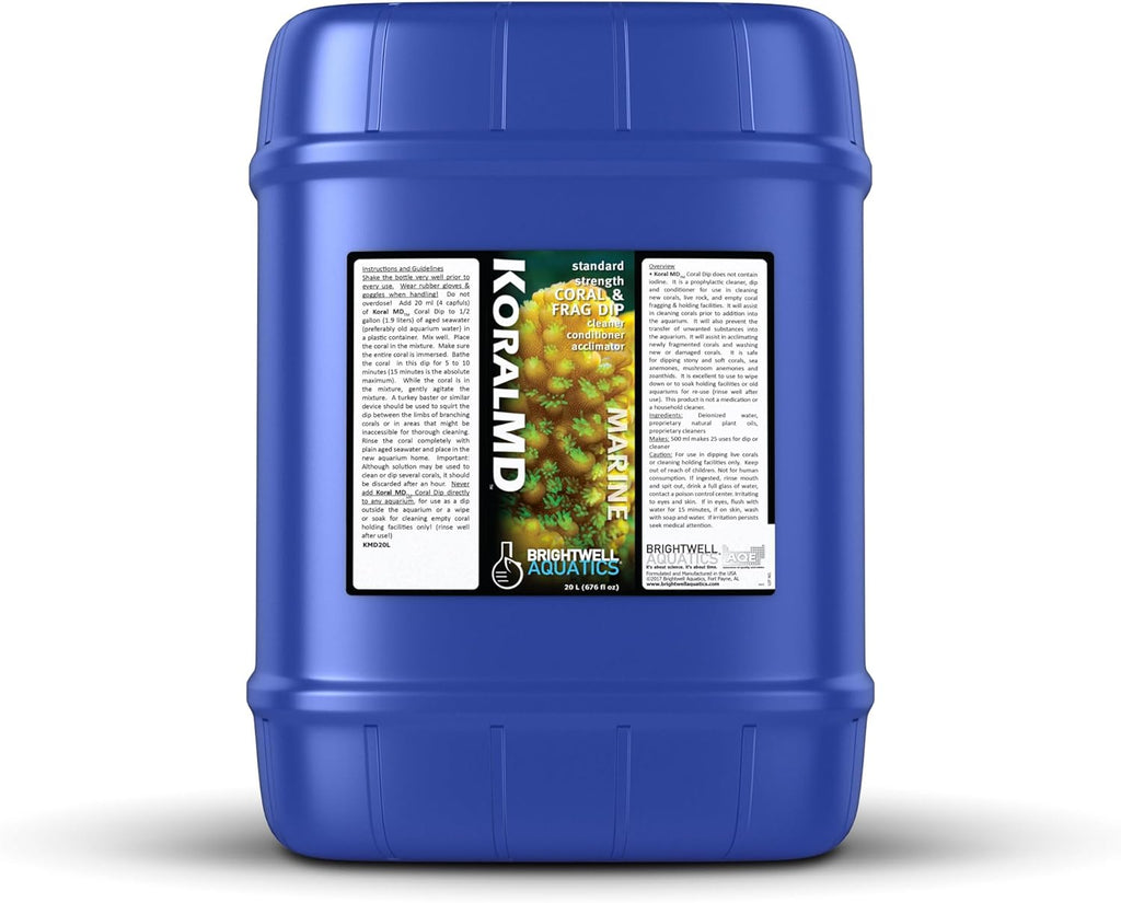 Brightwell Aquatics Koral MD Coral Dip – Plant-Based Cleaner and Conditioner for SPS LPS Soft Corals Zoanthids Anemones – Prevents Unwanted Substance Transfer, 20L