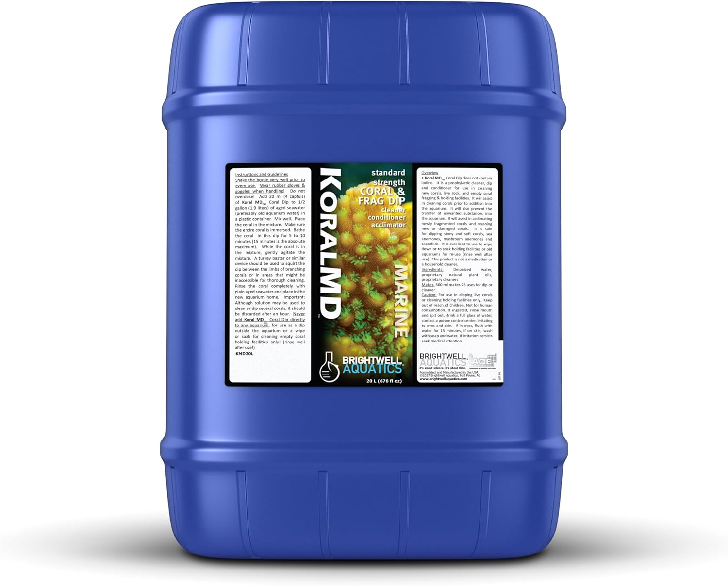 Brightwell Aquatics Koral MD Coral Dip – Plant-Based Cleaner and Conditioner for SPS LPS Soft Corals Zoanthids Anemones – Prevents Unwanted Substance Transfer, 20L