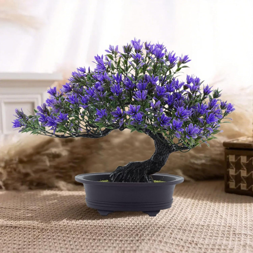 Artificial Plants Greenery Bonsai, Room Decor Fake Bonsai Tree for Home Decor Indoor Bookshelf Office Desk Bathroom Farmhouse Decor (Purple)