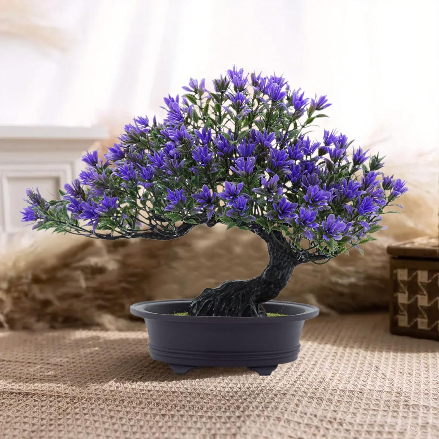 Artificial Plants Greenery Bonsai, Room Decor Fake Bonsai Tree for Home Decor Indoor Bookshelf Office Desk Bathroom Farmhouse Decor (Purple)