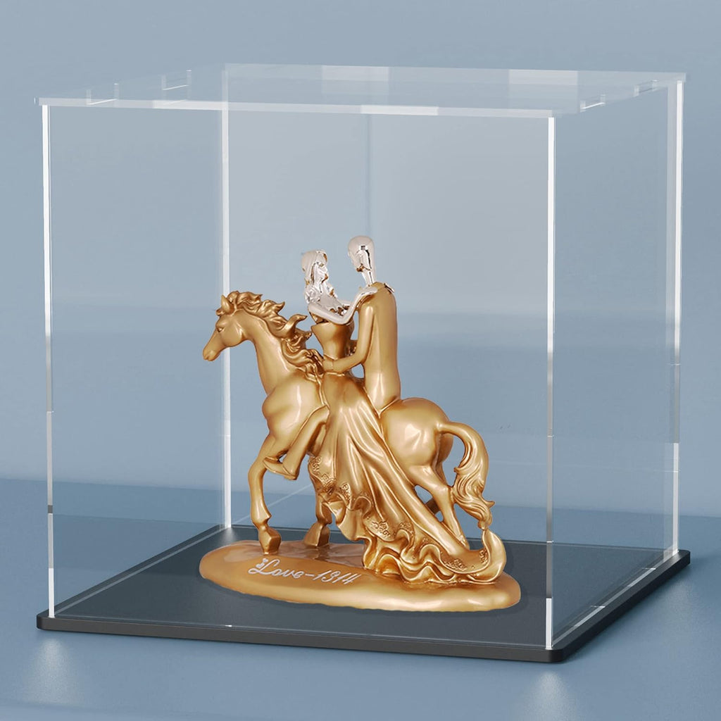 Acrylic Box with Matte Black Base, Simple Self-Assembly Clear Acrylic Display Case, 9 Inch Cube Dustproof Showcase with Lid for Collectibles, Toys and Jewelry (8x8x9.6 inch)