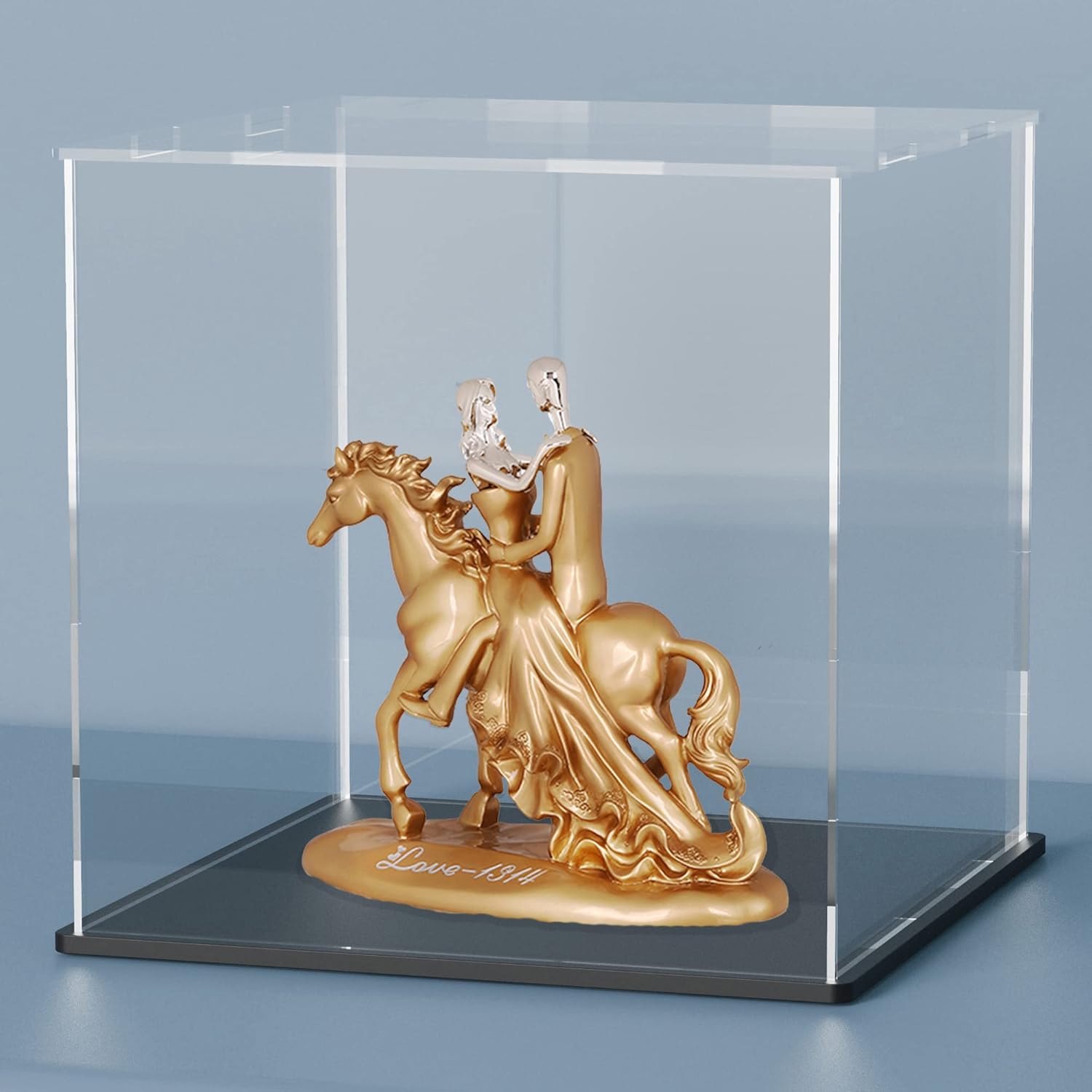 Acrylic Box with Matte Black Base, Simple Self-Assembly Clear Acrylic Display Case, 9 Inch Cube Dustproof Showcase with Lid for Collectibles, Toys and Jewelry (8x8x9.6 inch)