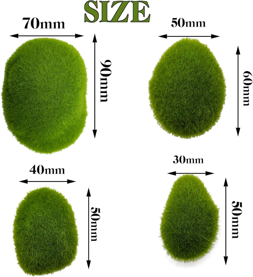 RONYOUNG 40PCS 4 Size Artificial Moss Rocks Decorative, Green Moss Balls,Moss Stones, Green Moss Covered Stones, Fake Moss Decor for Floral Arrangements, Fairy Gardens and Crafting