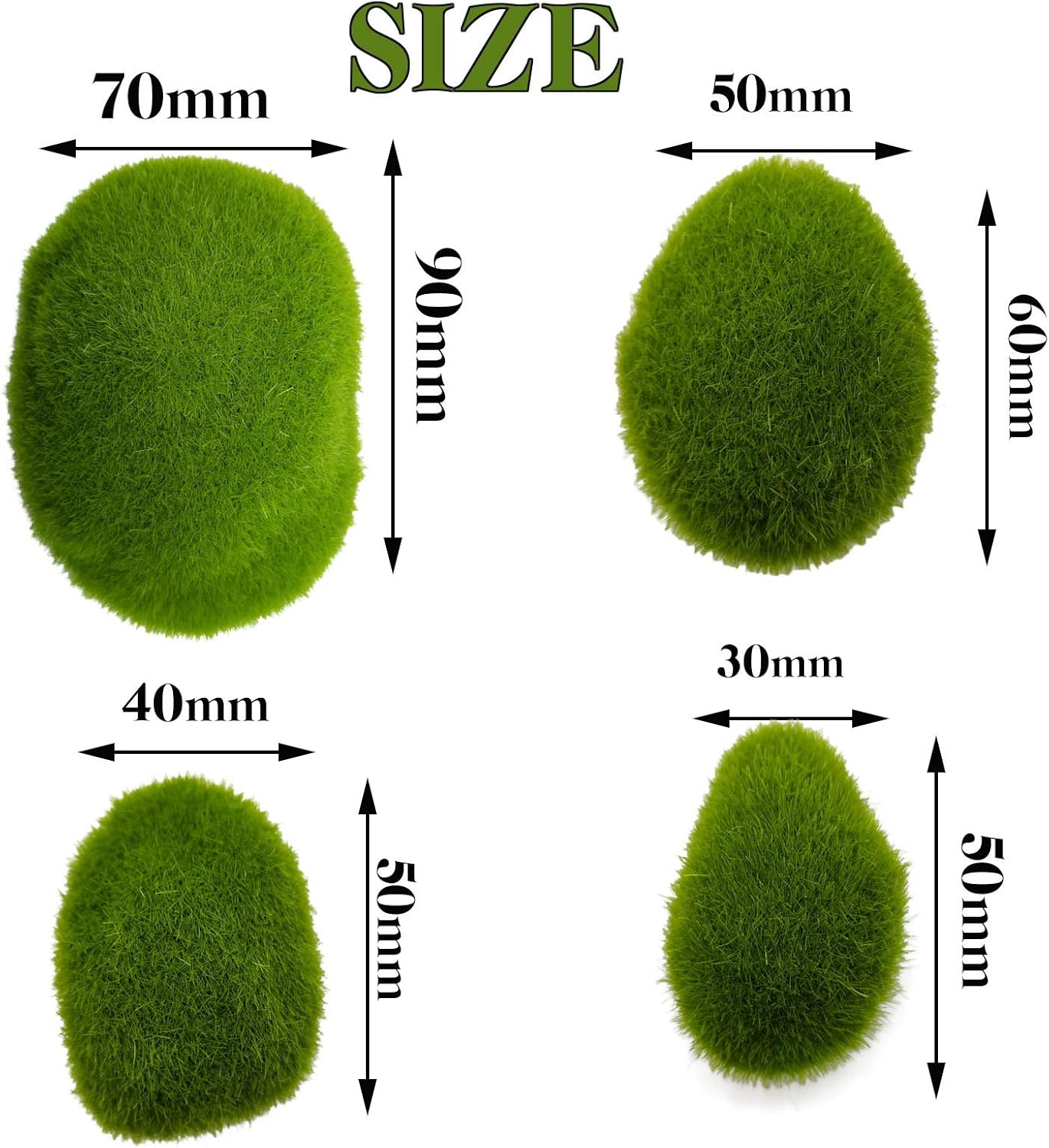 RONYOUNG 40PCS 4 Size Artificial Moss Rocks Decorative, Green Moss Balls,Moss Stones, Green Moss Covered Stones, Fake Moss Decor for Floral Arrangements, Fairy Gardens and Crafting