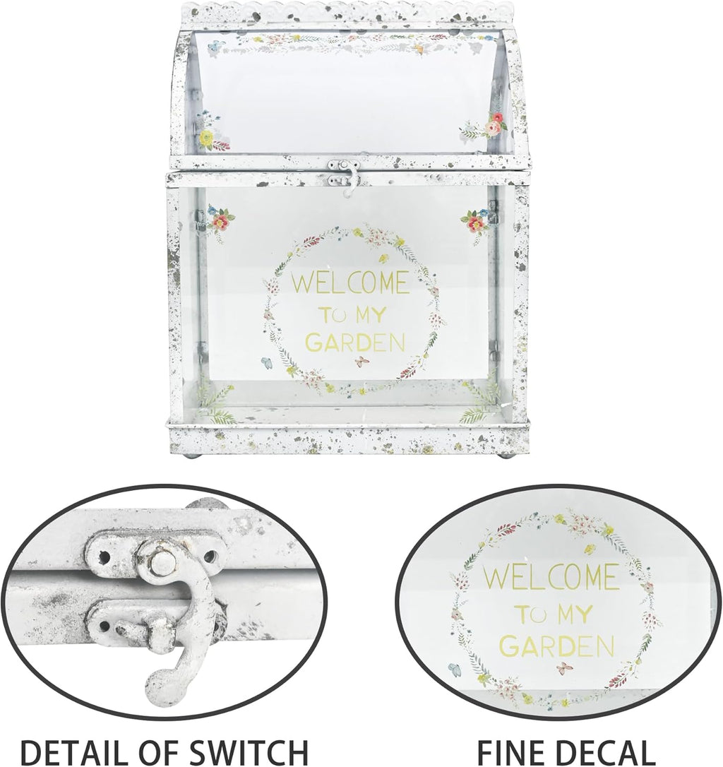 Large House Shape Glass Terrarium with Acrylic Lid, White Geometric Greenhouse - Style Planter for Ferns, Succulents, Air Plants, Handmade Indoor Tabletop Decor (Terrarium Only)