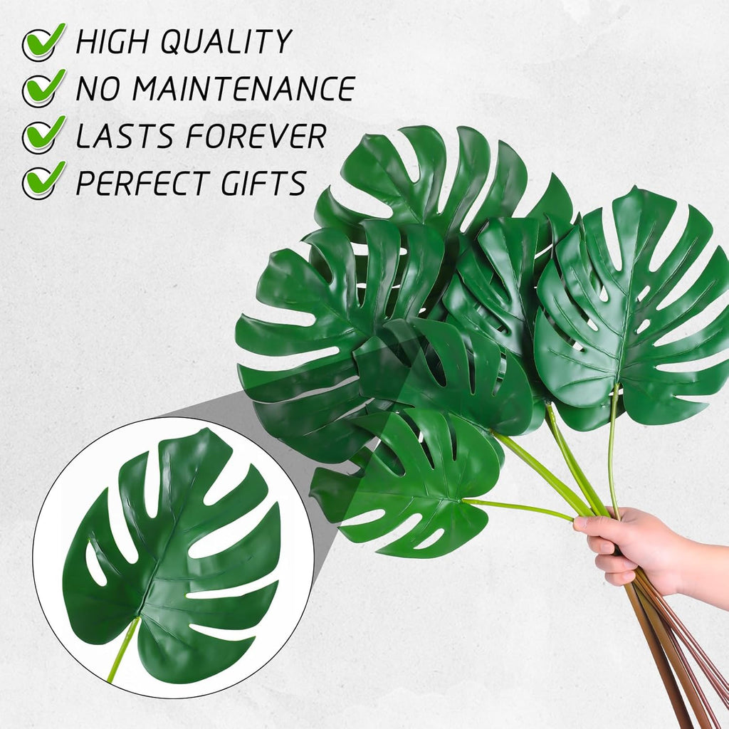 6pcs Artificial Monstera Leaves with Long Stem,Fake Tropical Palm Leaves for Hawaiian Luau Jungle Party Home Wedding Decor (Mix- S | M | L)