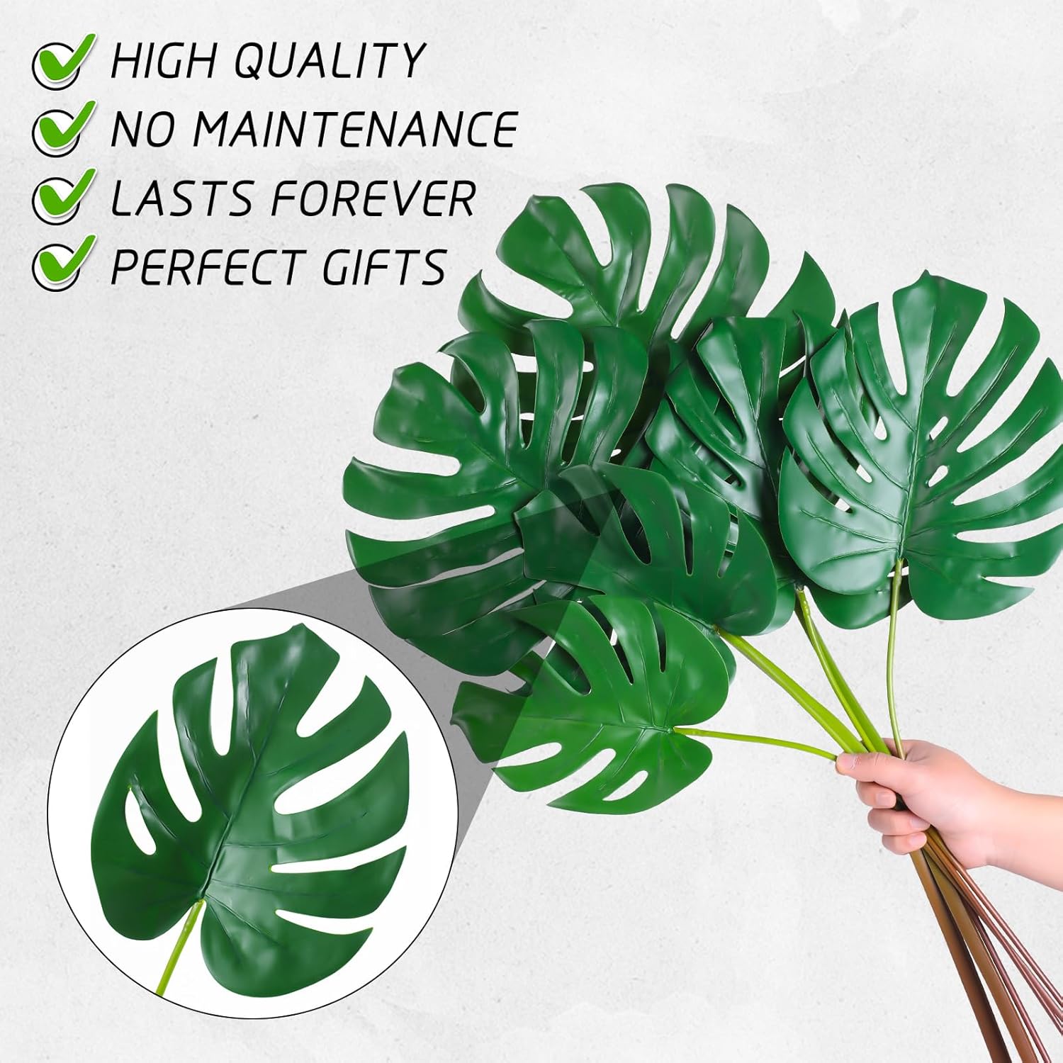 6pcs Artificial Monstera Leaves with Long Stem,Fake Tropical Palm Leaves for Hawaiian Luau Jungle Party Home Wedding Decor (Mix- S | M | L)