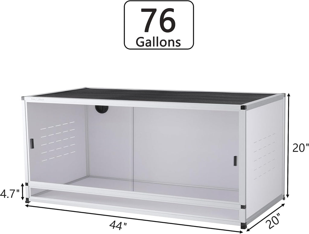 PVC Reptile Enclosure 76 Gallon ToxiRium Large Reptile Terrarium 44''x20''x20 Tank for Bearded Dragon Gecko Lizard Snake,Wide Breeding Lounge Vivarium Area with Sliding Doors Lock