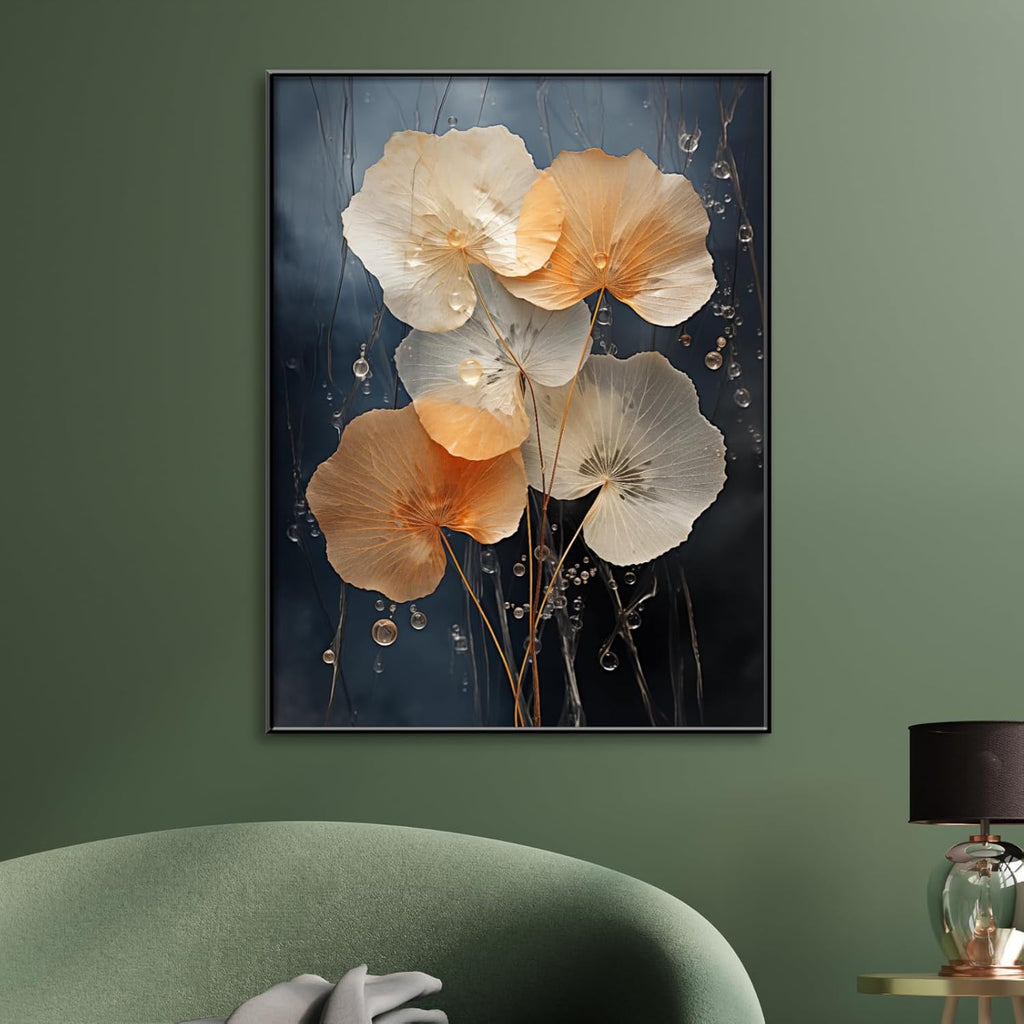 Botanical Leaf Canvas Wall Art, Modern Nature-Inspired Decor for Living Room, Bedroom, Office Ready to Hang (Gradient Glow, 29"Wx39"H/75x100cm, Black Frame)