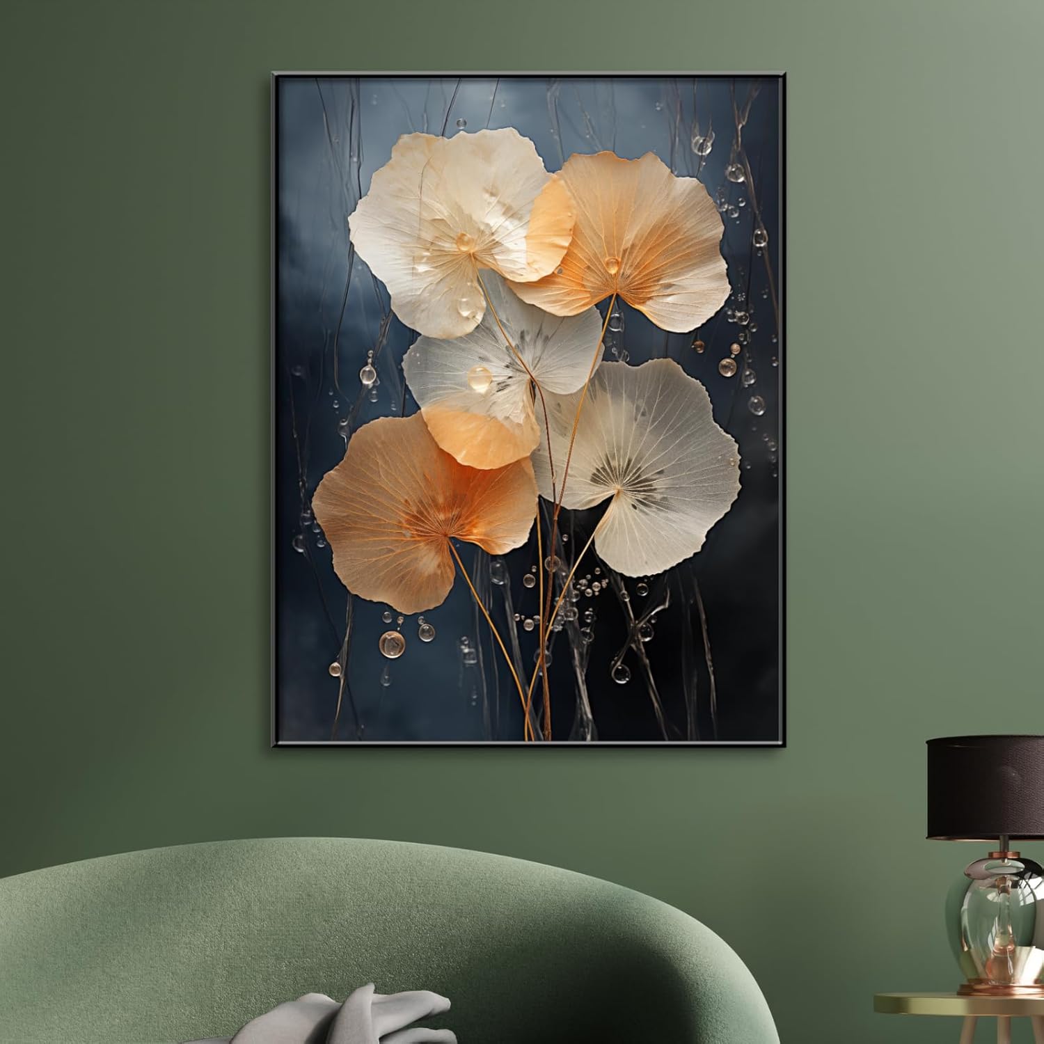 Botanical Leaf Canvas Wall Art, Modern Nature-Inspired Decor for Living Room, Bedroom, Office Ready to Hang (Gradient Glow, 29"Wx39"H/75x100cm, Gold Frame)