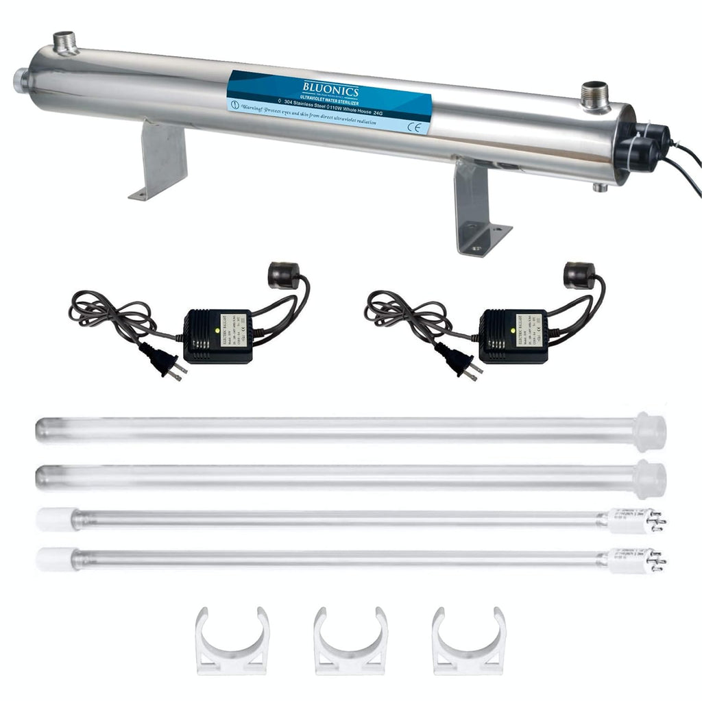 Bluonics 24 GPM Well Water Filter System with 110W UV, Triple 4.5"x20" Housings, Sediment & Carbon Filters Included