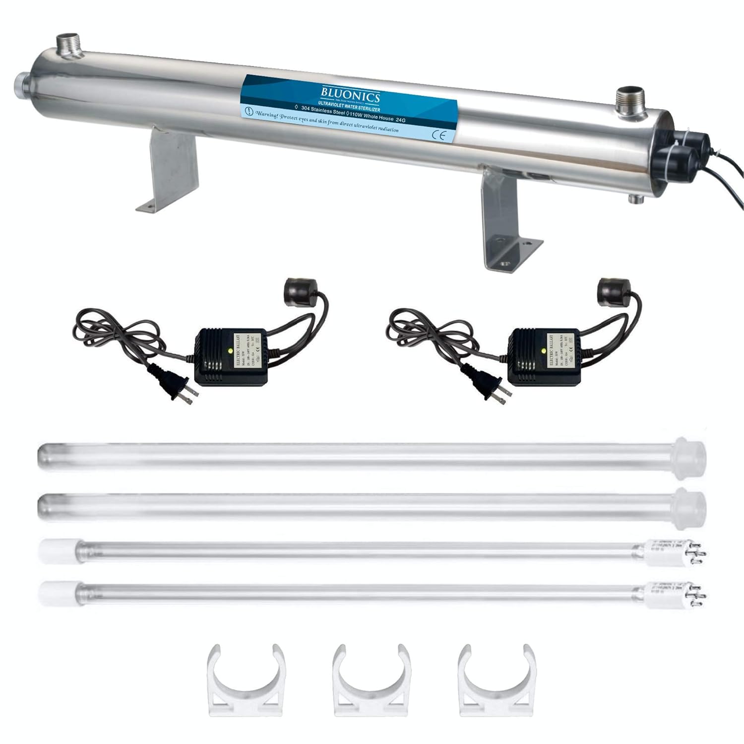 Bluonics 24 GPM Well Water Filter System with 110W UV, Triple 4.5"x20" Housings, Sediment & Carbon Filters Included