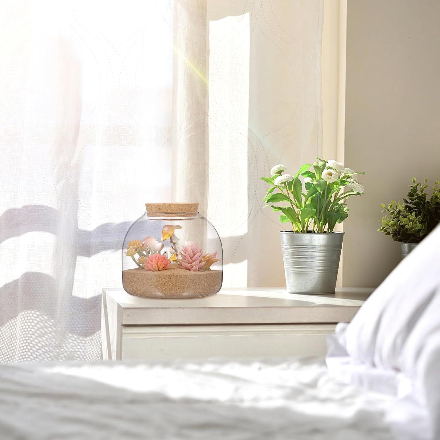 Glass Plant Terrarium, Tabletop Succulent Planter Easter Candy Cookie Jar Cute Canister Round Fish Bowl Vase Sealed Glass Bottles Vial with Cork Top for Craft Fern Moss Succulent Air Plants