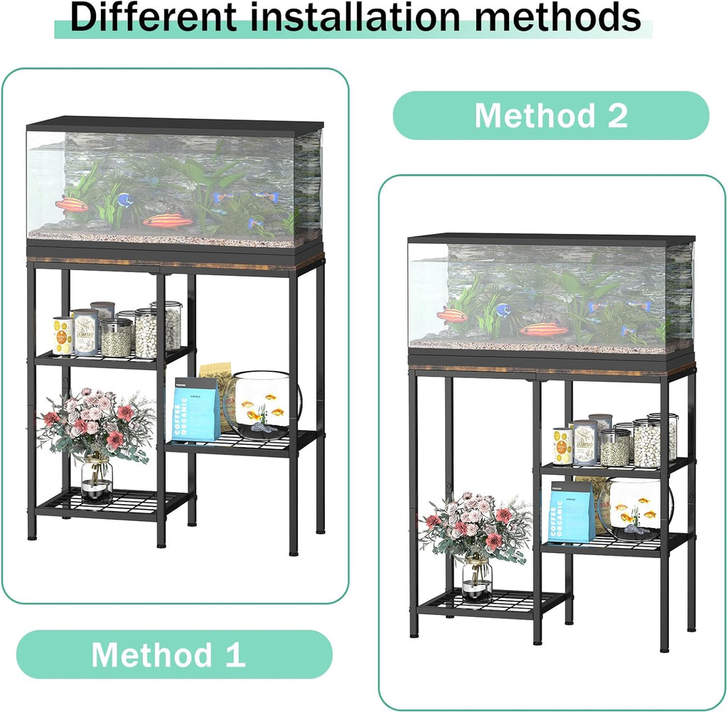 YBING 20 Gallon Fish Tank Stand Aquarium Stand with Board Reptile Tank Stand with 3-Tier Small Mesh Shelves 29" L x12 W x 30" H Brown