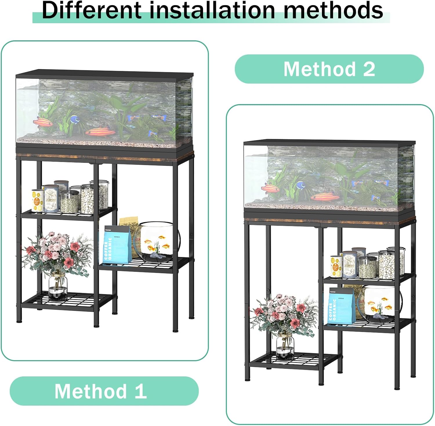 YBING 20 Gallon Fish Tank Stand Aquarium Stand with Board Reptile Tank Stand with 3-Tier Small Mesh Shelves 29" L x12 W x 30" H Brown