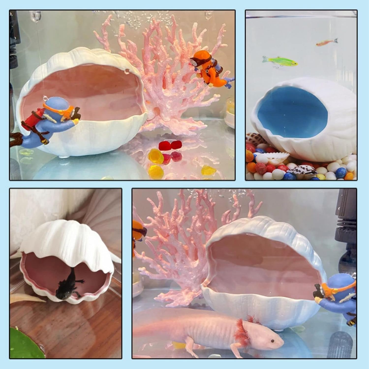 Aquarium Ceramic Cave Shell Shape Fish House Small Animal Nest Hideout for Hamster, Gerbils, Chinchillas, Mice, Rat, Syrian Hamster - 5.1 inch(Blue M)