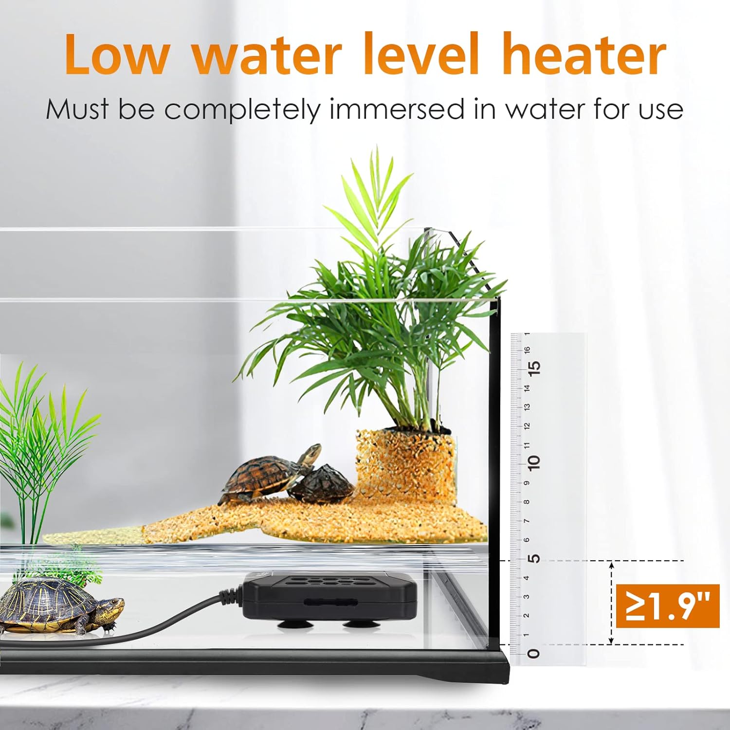 AQQA Aquarium Submersible Heater for Fish Tank,LED Temperature Display and Built-in Thermometer,External Controller Temperature Control Range 59℉-93℉,Safety Control Protects 50W