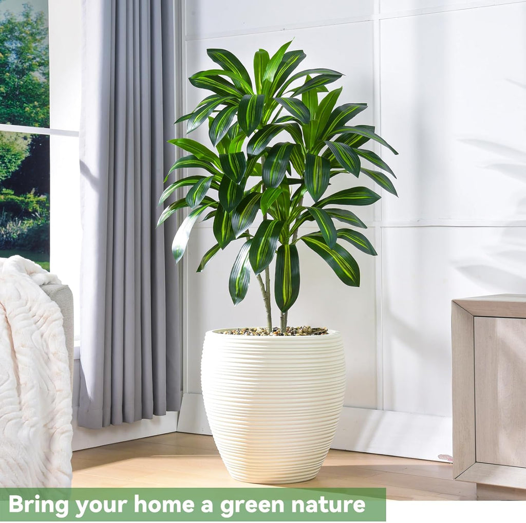 Artificial Dracaena Tree-4FT Fake Plants with White Planter-Artificial Plants Indoor Floor Plant in Pot-Tropical Fake Yucca Potted Tree for Home Office Living Room Decor