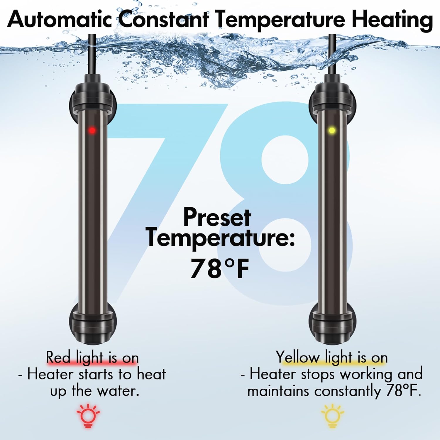 Orlushy 25W Submersible Small Fish Tank Heater with Free Thermometer, Preset Temperature 78℉ Aquarium Heater for 1-5 Gallon Freshwater & Saltwater Tank