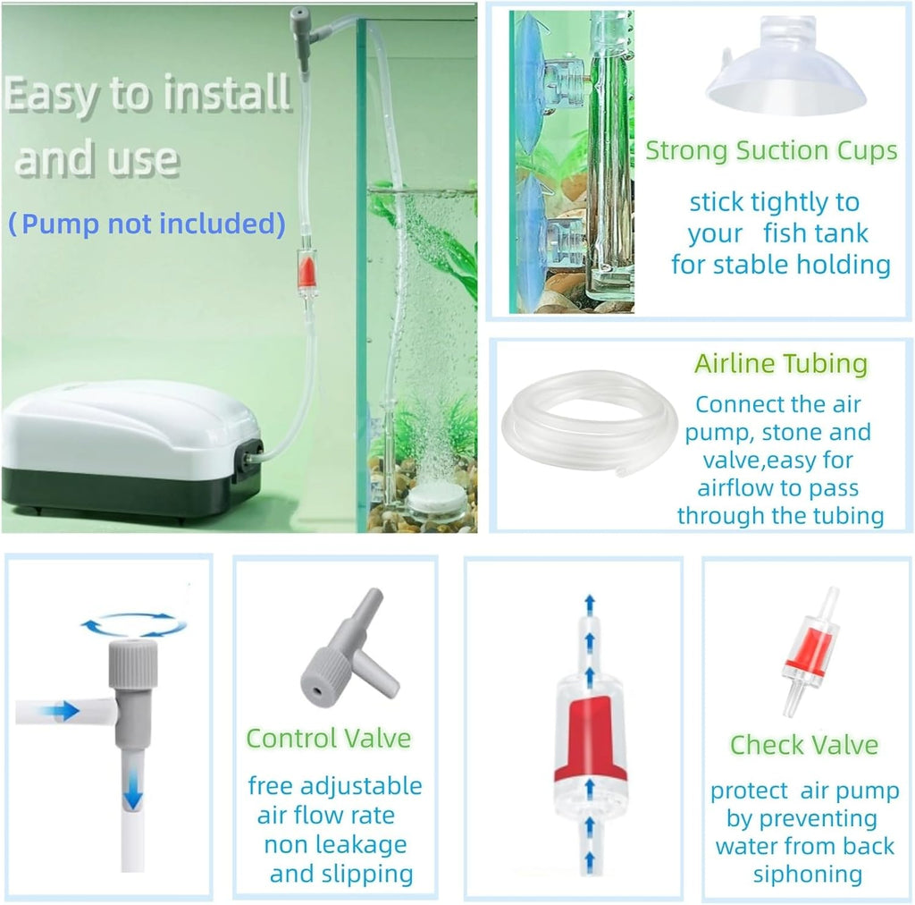 AQUANEAT Aquarium Air Stone Disc, 1.4 Inch Nano Bubble Stone Kit Quiet Dissolved Oxygen Diffuser with Accessories tubing and valves for Small Fish Tank