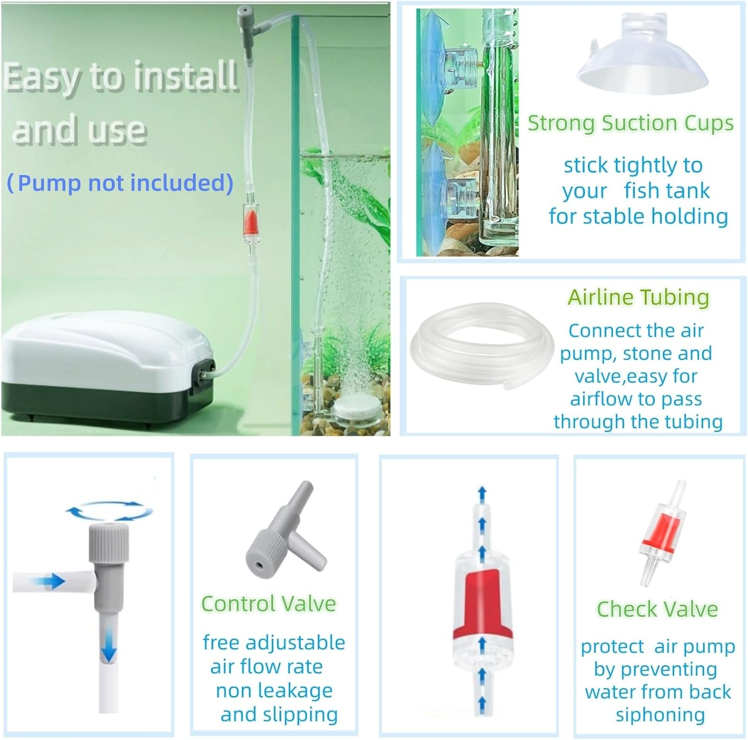 AQUANEAT Aquarium Air Stone Disc, 1.4 Inch Nano Bubble Stone Kit Quiet Dissolved Oxygen Diffuser with Accessories tubing and valves for Small Fish Tank