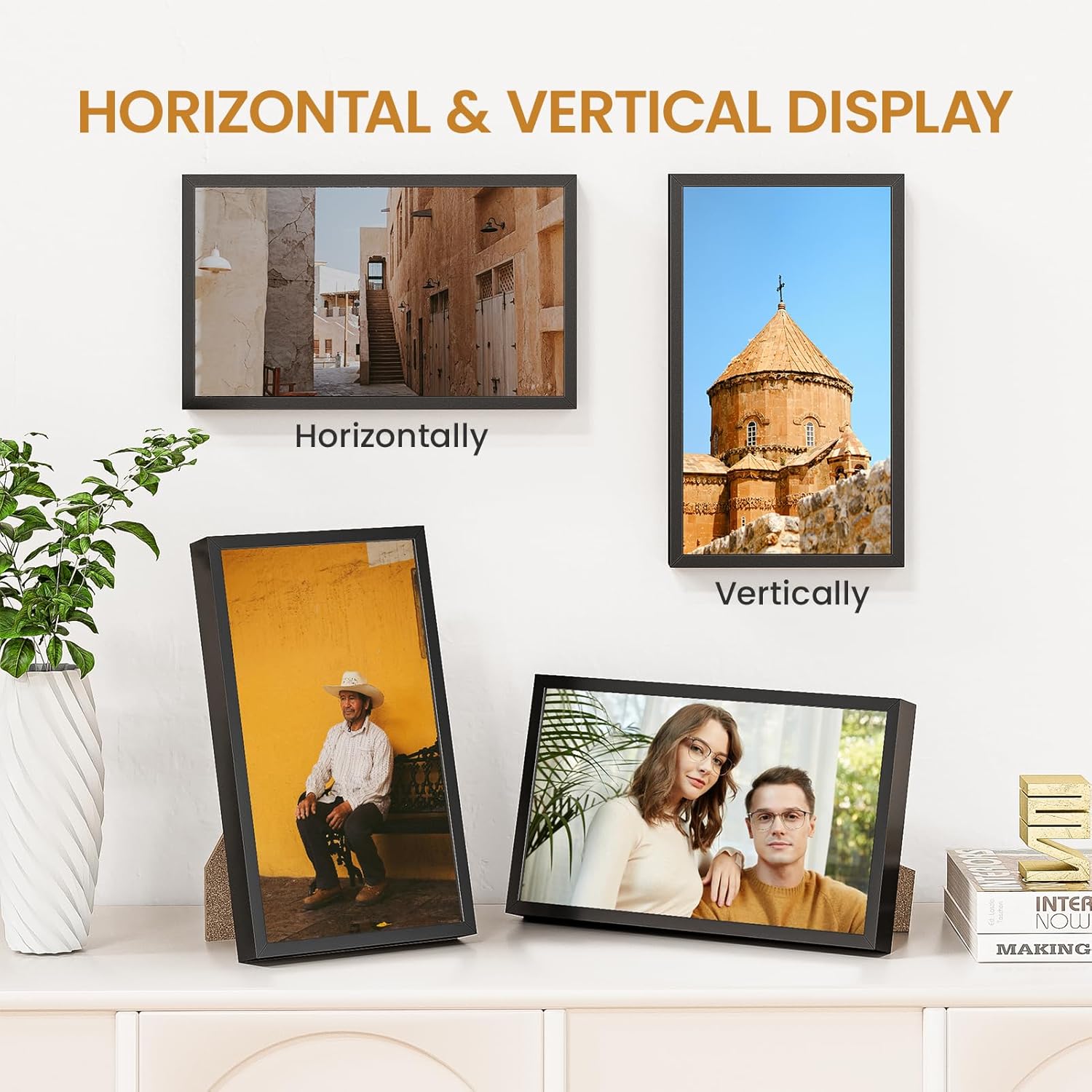 6x10 Aluminum Metal Picture Frame,Tempered Glass Black Photo Frame 6x10 for Family Photo,Posters,Art,Document to Wall Mount Horizontally or Vertically