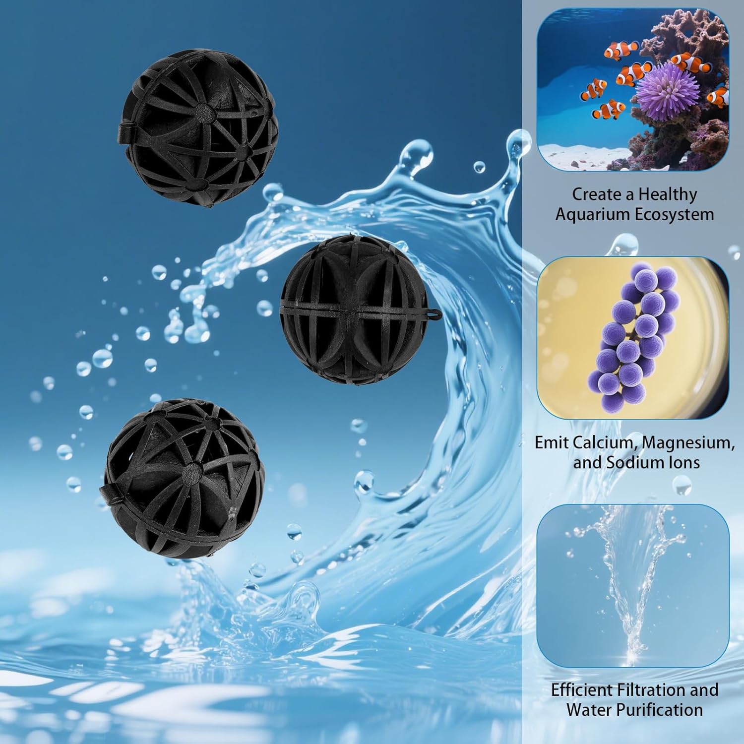 600 Pcs Bio Filter Balls with 6 Pieces Filter Media Bags Mesh Bags with Zipper 1.02 Inch Black Internal Bioballs Filter Media for Pond Fish Tank Aquarium