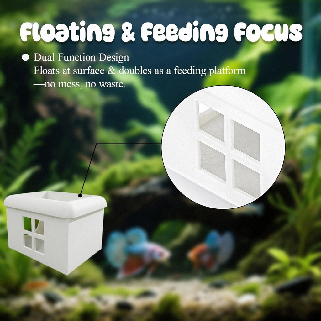 White Floating Betta Fish Hideout with Window – 3D Aquarium Shelter & Breeding Box – Surface Feeding Platform & Cave Rest Spot – Compact Fish Tank Decor (3.67"x2.87"x2.16")