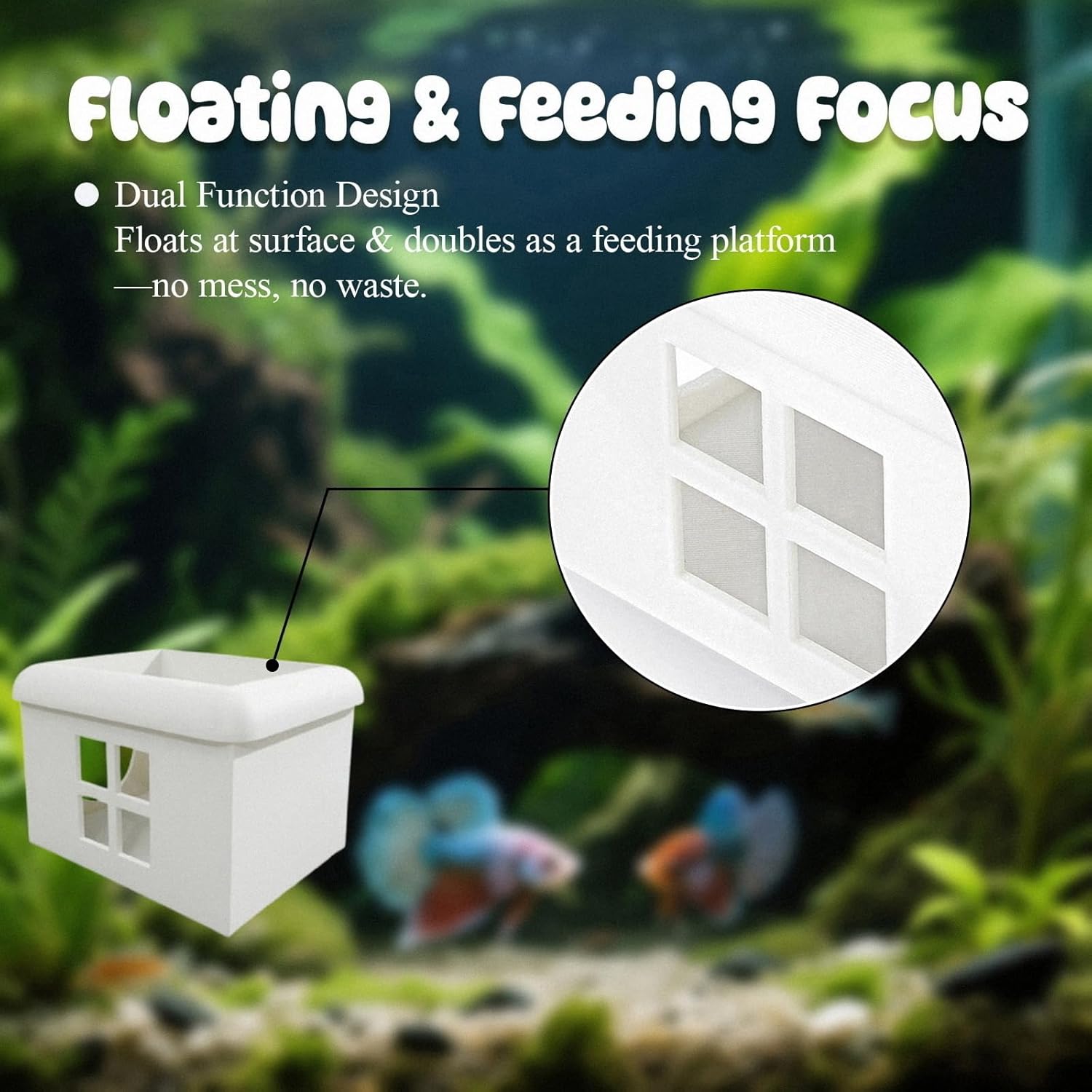 White Floating Betta Fish Hideout with Window – 3D Aquarium Shelter & Breeding Box – Surface Feeding Platform & Cave Rest Spot – Compact Fish Tank Decor (3.67"x2.87"x2.16")