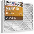 BNX TruFilter 20x25x1 MERV 10 (2-Pack) AC Furnace Air Filter - MADE IN USA - Pleated Air Conditioner HVAC AC Furnace Filters - Removes Odor, Mold, Bacteria, Smoke