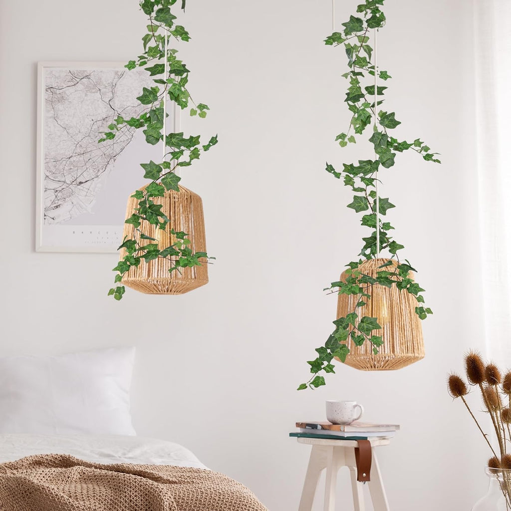 2 Strands Artificial Ivy Vines Garland, Fake Vines for Bedroom with Silk Green Leaves Faux Ivy Garland Greenery, Christmas Home Classroom Decor Garden Wedding Party Wall Aesthetic