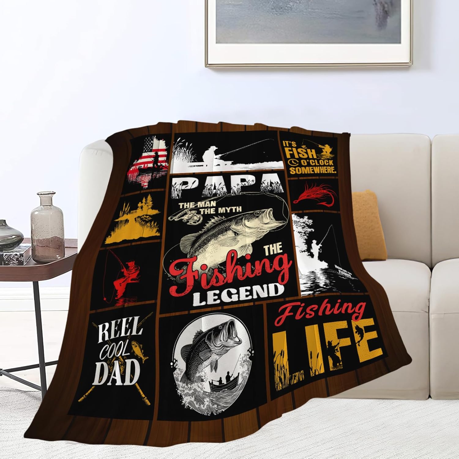 Fish Throw Blanket Fishing Stuff Gifts for Kids Girls Boys Adults Women Men Soft Cozy Warm Plush Fluffy Fuzzy Fleece Blanket Decor 40''X50''