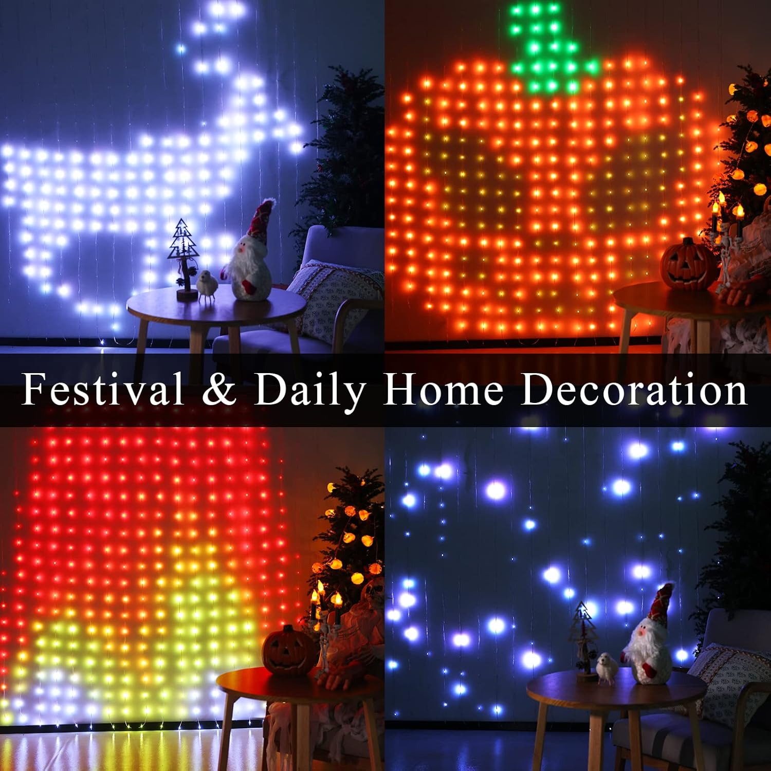 JMEXSUSS App-Controlled Color Changing Curtain Lights, 400 LED RGB String Lights for Halloween, Bedroom, Window, Wall, Party, Backdrop, Christmas, Indoor, and Outdoor Decorations, 6.5x6.5ft