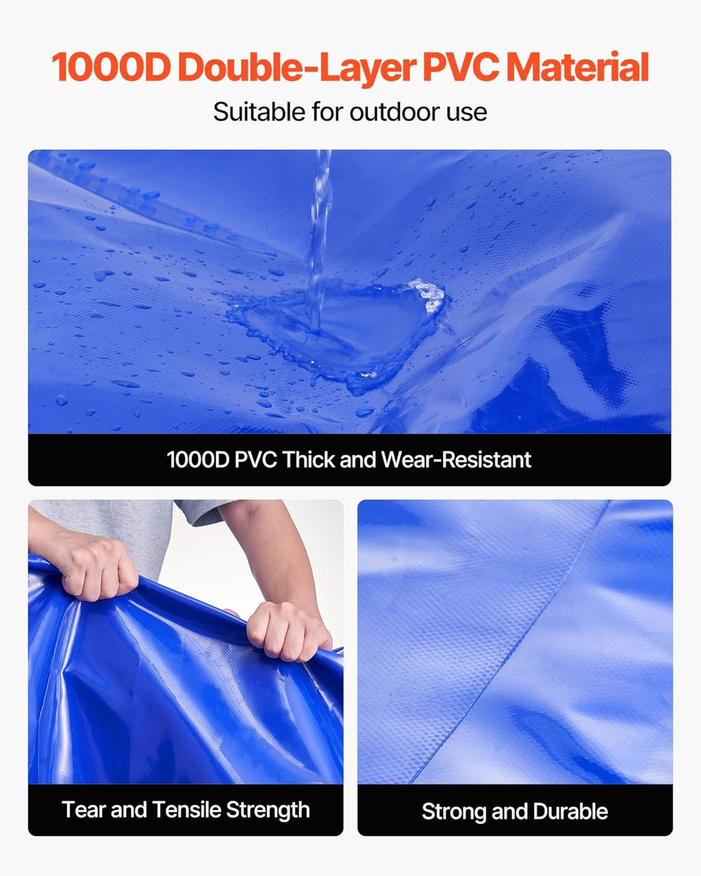 VEVOR Water Storage Bladder, 400L/105.7Gallon Water Storage Container Tank, 1000D PVC Large Capacity Soft Bag Bladder, Foldable Portable for Garden Irrigation, Camping, RV, Fire Prevention - Blue