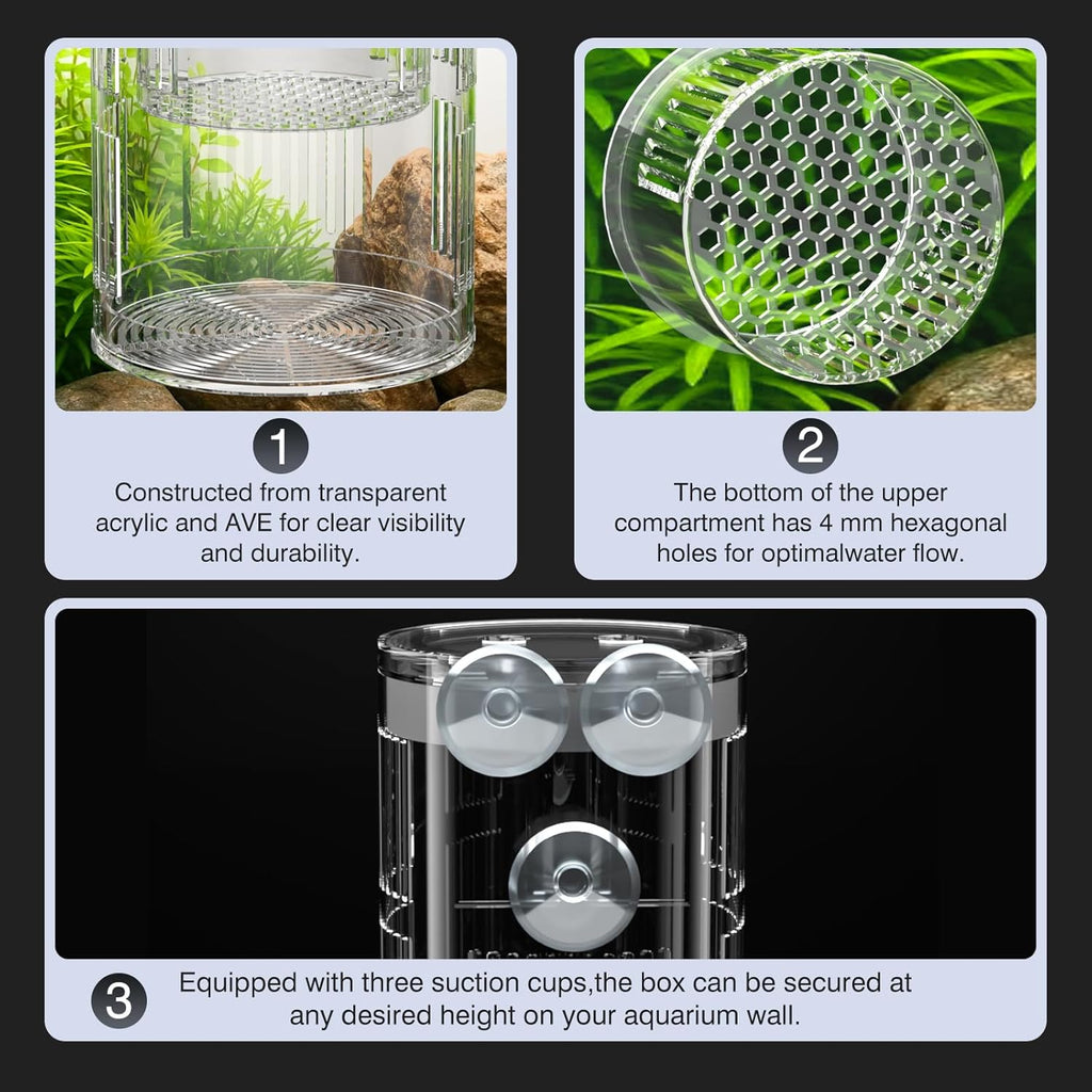 Floating Acrylic Breeder Box for Fish Tank - Aquarium Isolation Separator Hatchery Incubator for Guppy, Betta, Clownfish, Coral, Baby & Injured Fish