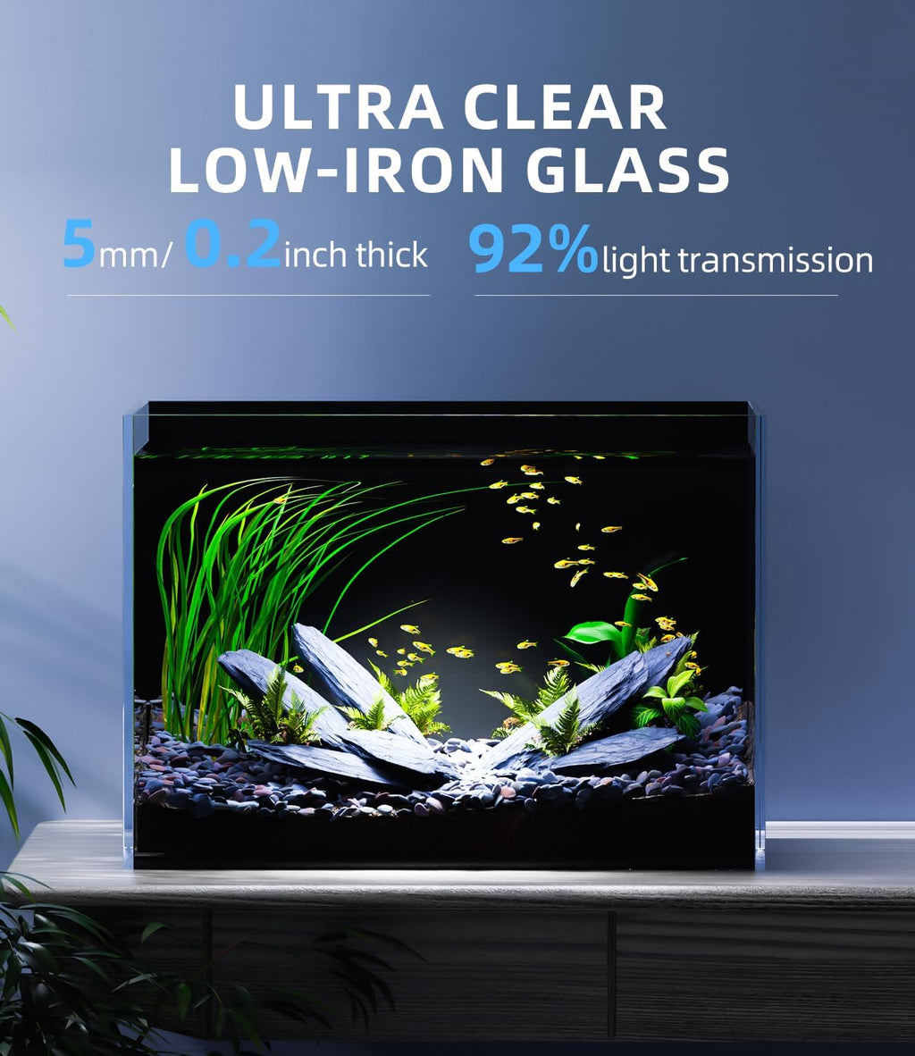 5 Gallon Glass Fish Tank Ultra Clear Rimless Aquarium, Built-in Black Background Rectangular Tank