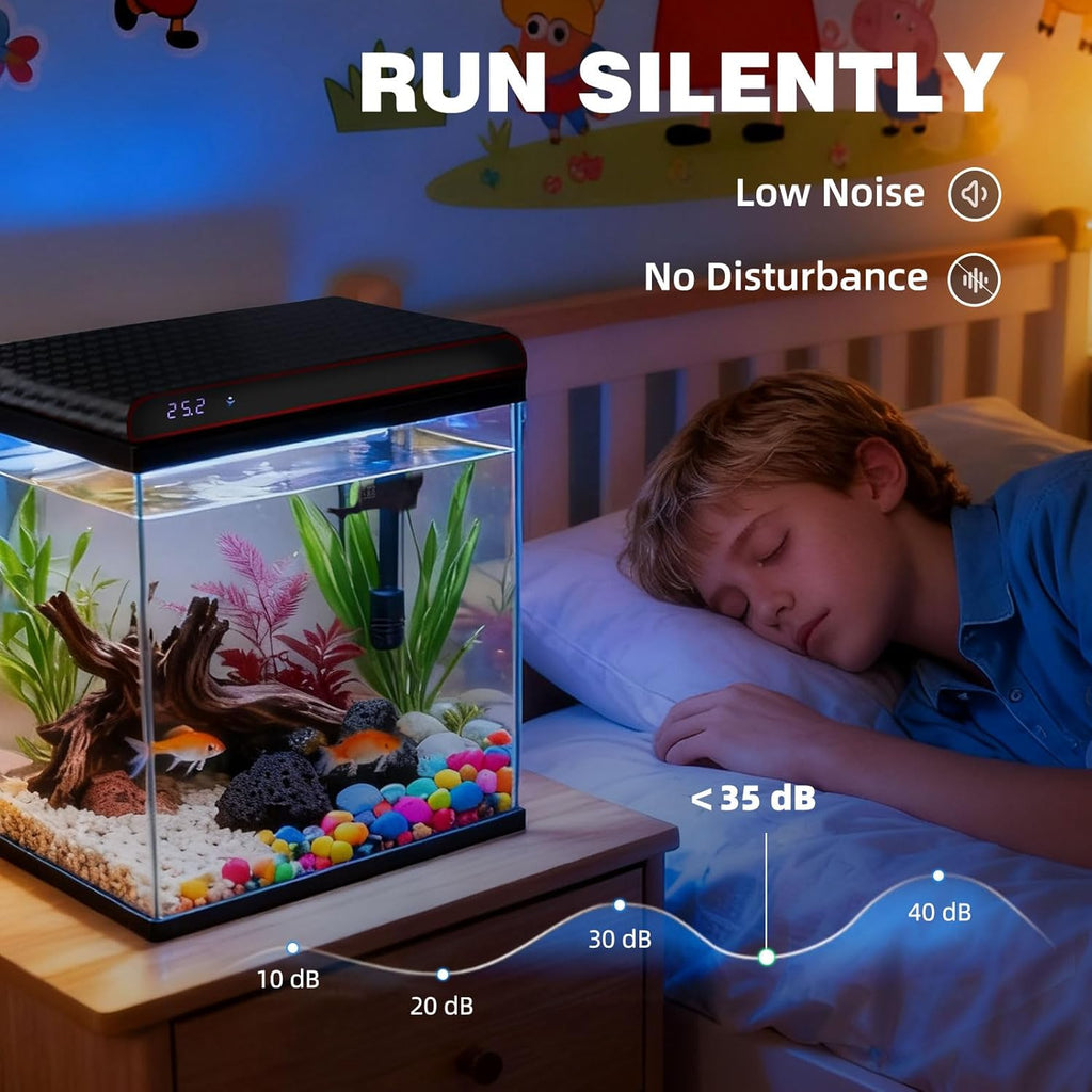 Coospider 5 Gallon Glass Fish Tank, Aquarium Starter Kit - Self-Cleaning, Ultra-Quiet Filter Pump, 3-Color LED Lights, Smart Temp Monitoring for Betta Fish, Shrimp, Kids Gift Idea