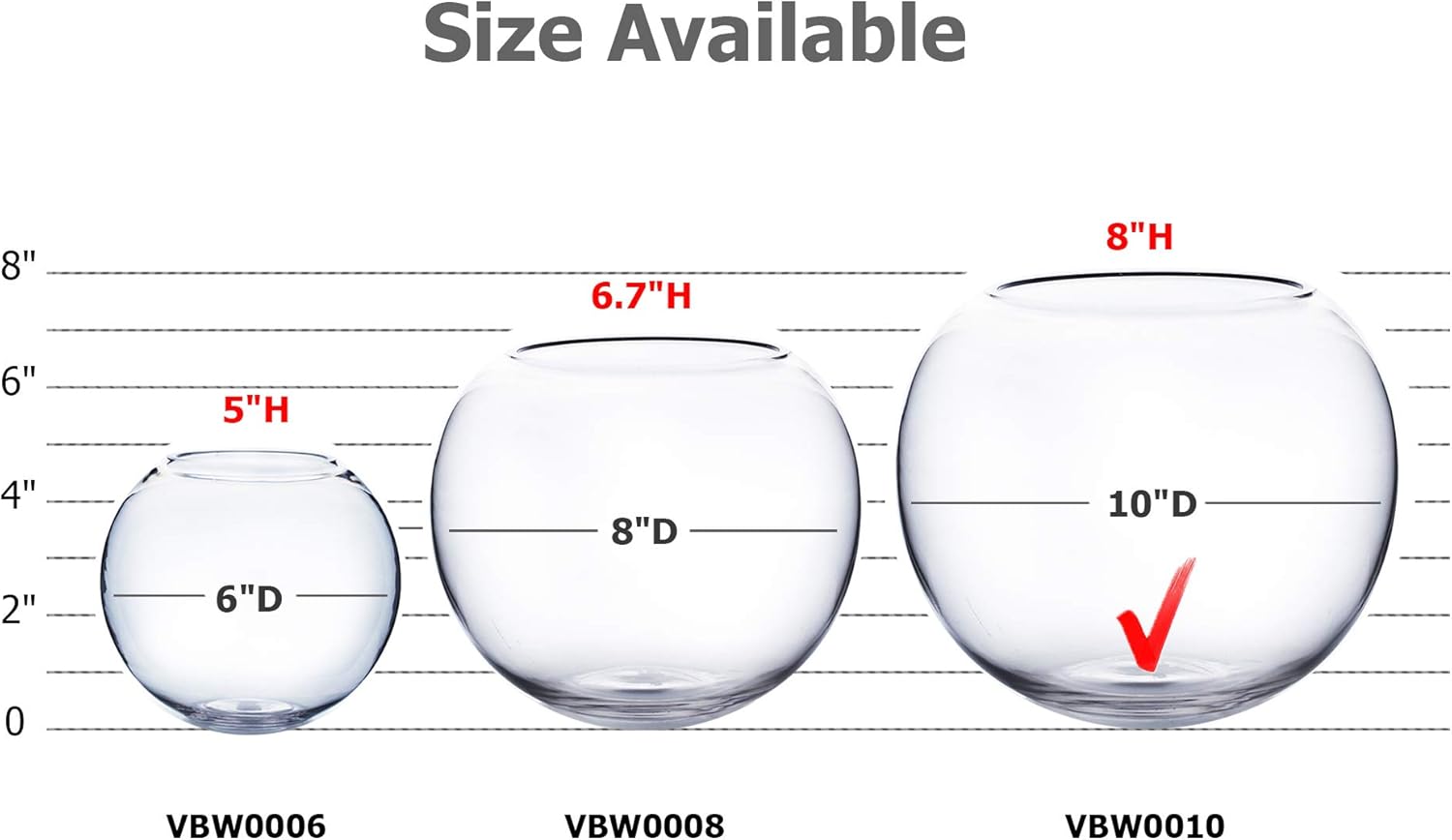 WGV Bowl Glass Vase Bulk, Diameter 10", Height 8", Open Width 6", (Multiple Sizes Choices) Clear Bubble Planter Terrarium Fish Bowl for Wedding Event Home Decor, 4 Pieces (VBW0010)