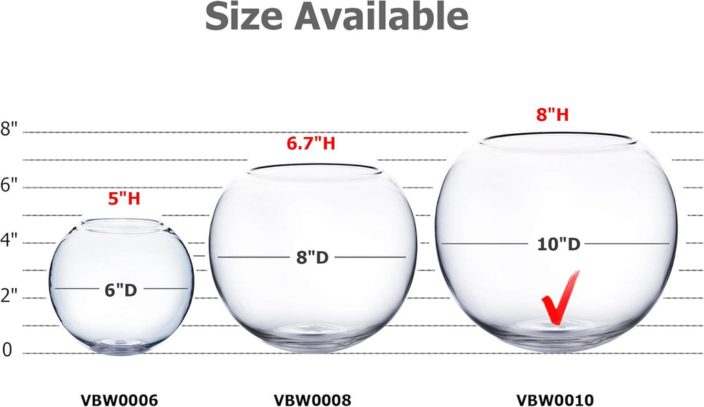 WGV Bowl Glass Vase, Diameter 10", Height 8", Open Width 6", (Multiple Sizes Choices) Clear Bubble Planter Terrarium Fish Bowl for Wedding Event Home Decor, 1 Piece (VBW0010)
