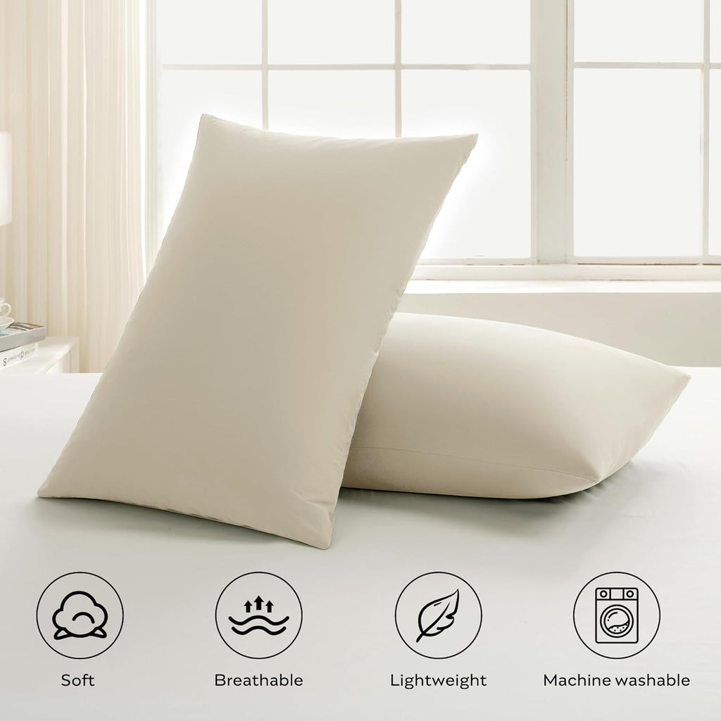 JELLYMONI Pillowcases Standard Set of 2 Cotton Envelope Pillow Covers Light Khaki 20×26in Bed Pillow Cases 100% Washed Cotton Soft Breathable (Pillows are not Included)