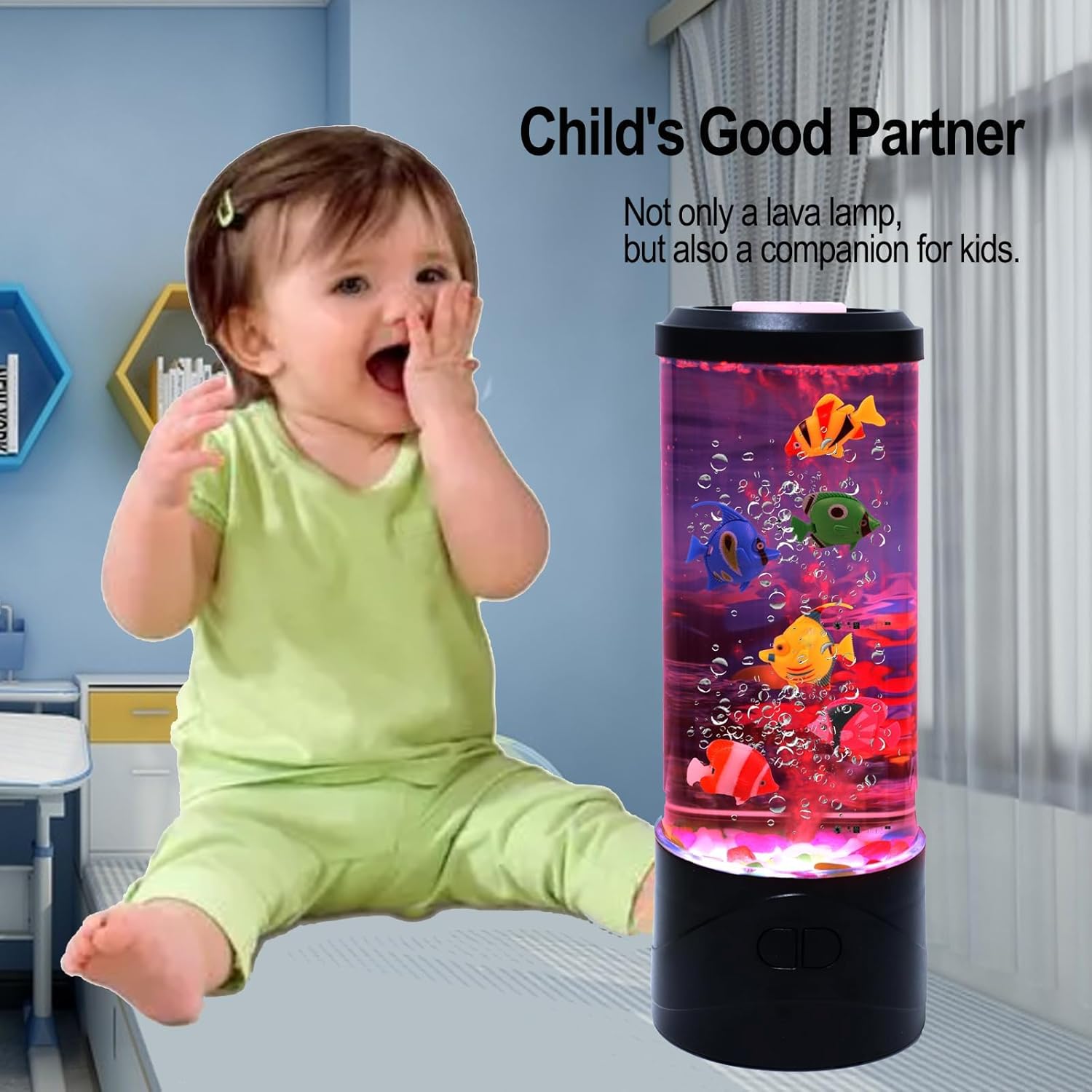 Fake Fish Tank Aquarium Lamp,Bubble Fish Lamp with 6 Artificial Fishes Night Lights, Sensory Gifts for Kids Adults, for Rooms, Offices, and Living Spaces Decor