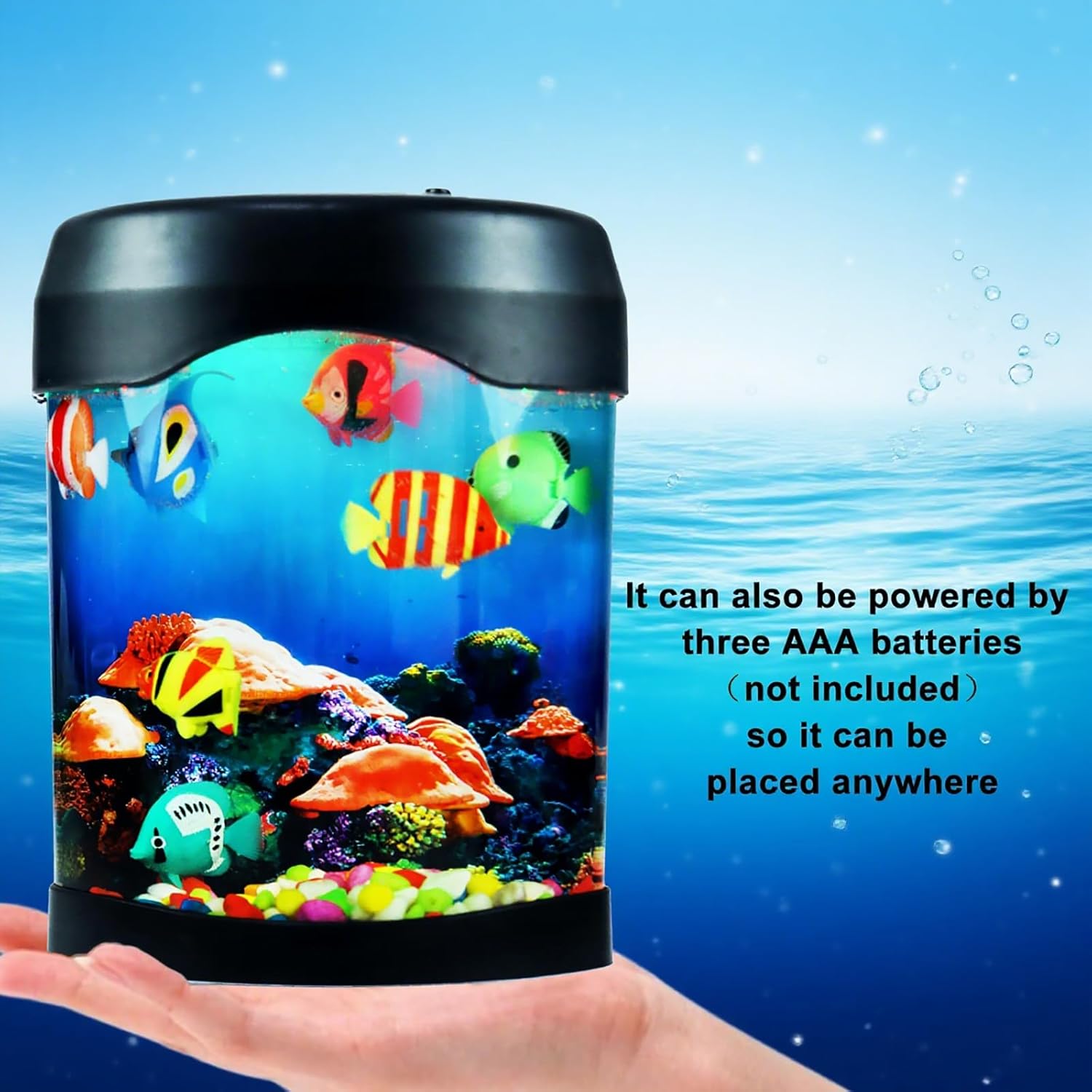 Toycol Fake Fish Lamp, LED Aquarium Sensory Light with 6 Color Changing and 7 Fake Fish, Mood-Relaxing Night Light, Exquisite Decoration for Office, Room and Party, Gifts for Kids and Adults
