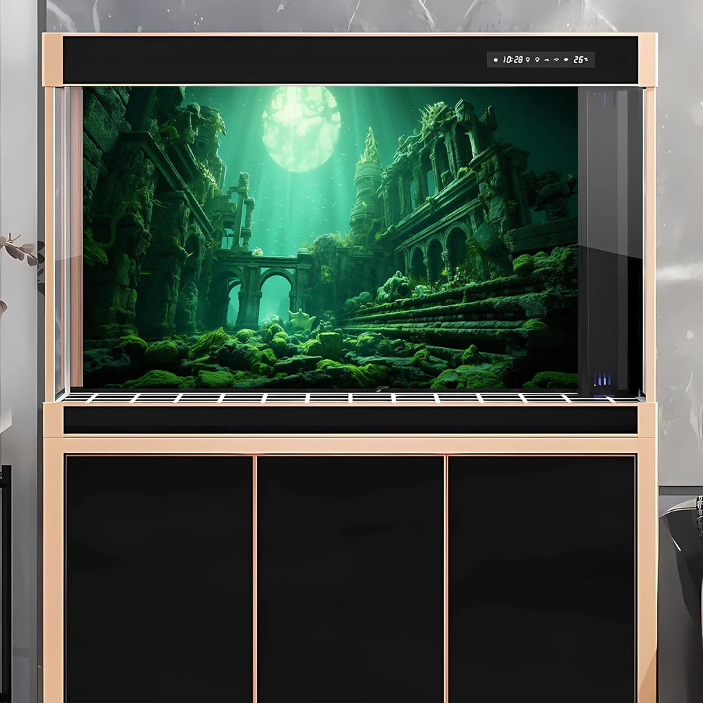 Underwater Aquarium Background Undersea Roman Building with Plants Around Seabed Fish Tank Background Underwater Building Stone with Moss Terrarium Background Undersea Aquarium Backdrop 36x20in